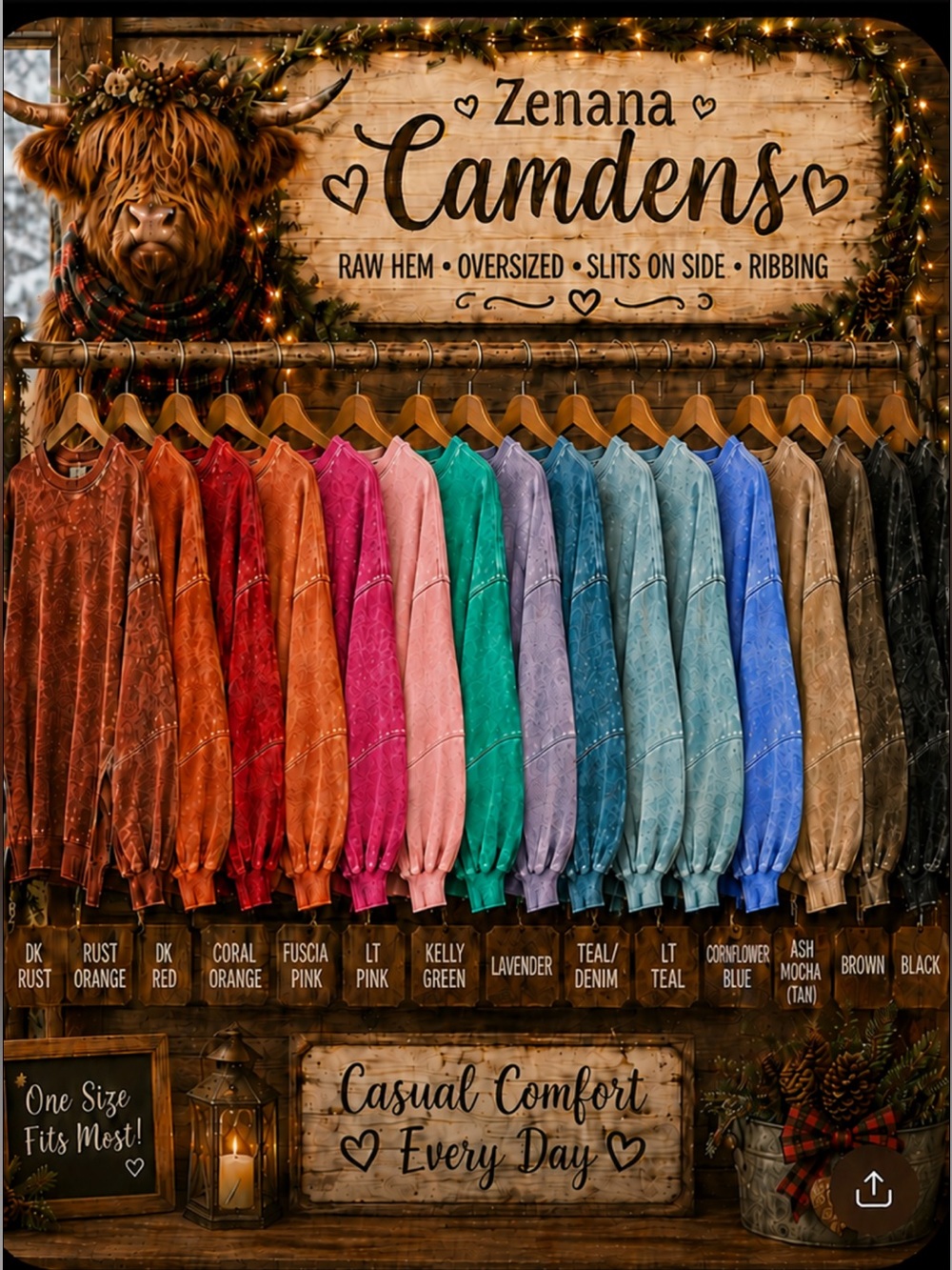 ZF59–🤎🩷🧡 (17 COLORS) ZENANA “CAMDENS” OVERSIZED CREWNECK - Picture 1 of 16